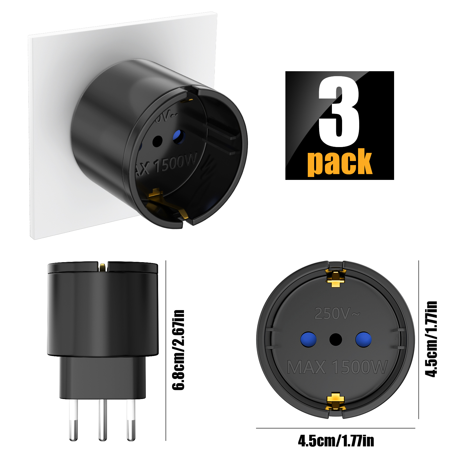 3PCS 1500W Europe Germany to I - Travel Accessories Europe reseña y precio